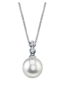 8-9mm Genuine White Freshwater Cultured Pearl & Cubic Zirconia Double Pendant Necklace for Women