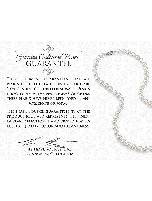 THE PEARL SOURCE 8-9mm Genuine White Freshwater Cultured Pearl & Cubic Zirconia Double Pendant Necklace for Women