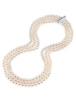 Triple Strand White Freshwater Cultured Pearl Necklace for Women in 18-19-20" Matinee Length