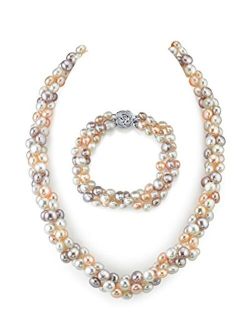 5mm Multicolored Freshwater Cultured Pearl Necklace & Bracelet