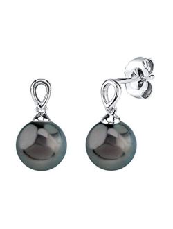 14K Gold Round Genuine Black Tahitian South Sea Cultured Pearl Sherry Earrings for Women