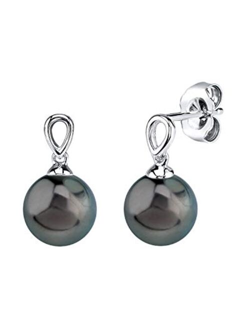 THE PEARL SOURCE 14K Gold Round Genuine Black Tahitian South Sea Cultured Pearl Sherry Earrings for Women