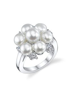 4-5mm Genuine White Freshwater Cultured Pearl & Cubic Zirconia Scarlett Ring for Women