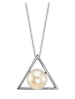 9-10mm Button-Shape White Freshwater Cultured Pearl Finley Triangle Pendant Necklace for Women