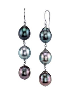 8-9mm Drop-Shaped Genuine Multicolor Tahitian South Sea Cultured Pearl Tincup Earrings for Women