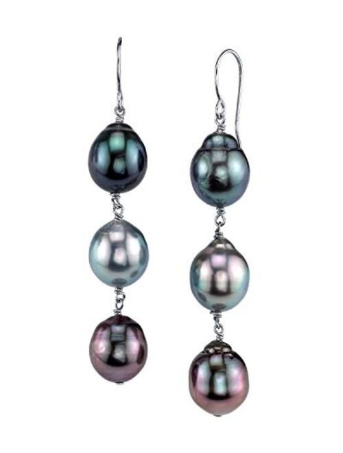 THE PEARL SOURCE 8-9mm Drop-Shaped Genuine Multicolor Tahitian South Sea Cultured Pearl Tincup Earrings for Women