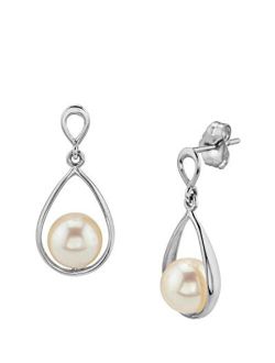 14K Gold AAA Quality Round Genuine White Akoya Cultured Pearl jess Earrings for Women
