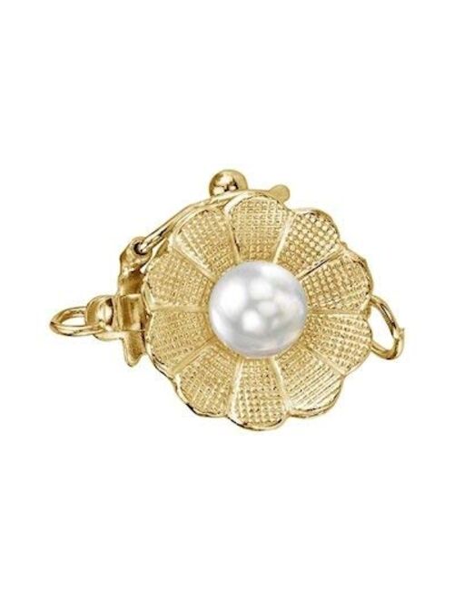 THE PEARL SOURCE 14K Gold 8-9mm AAA Quality Round White Freshwater Cultured Pearl Flower Clasp Bracelet for Women