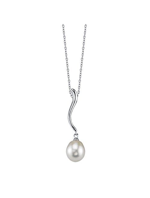 THE PEARL SOURCE 9-10mm Genuine White Freshwater Cultured Pearl Curve Pendant Necklace for Women