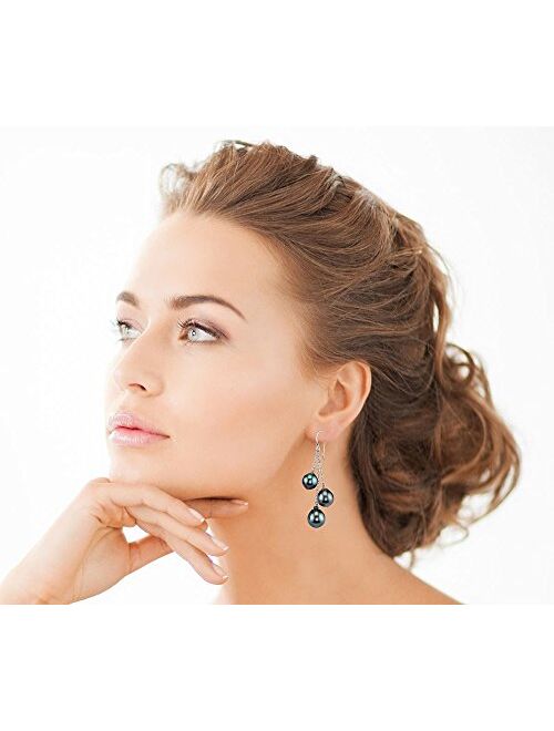 THE PEARL SOURCE 14K Gold 8-9mm Drop Genuine Black Tahitian South Sea Cultured Pearl Cluster Earrings for Women