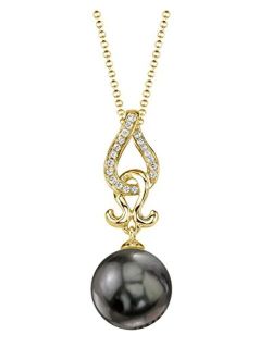 14K Gold Round Black Tahitian South Sea Cultured Pearl & Diamond Judy Pendant Necklace for Women