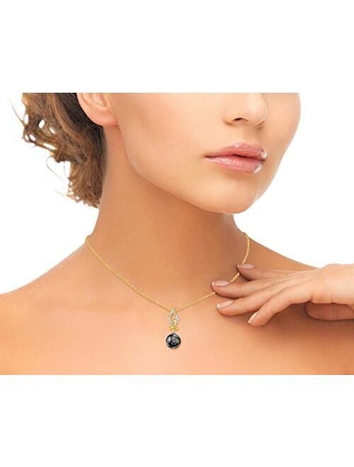 THE PEARL SOURCE 14K Gold Round Black Tahitian South Sea Cultured Pearl & Diamond Judy Pendant Necklace for Women
