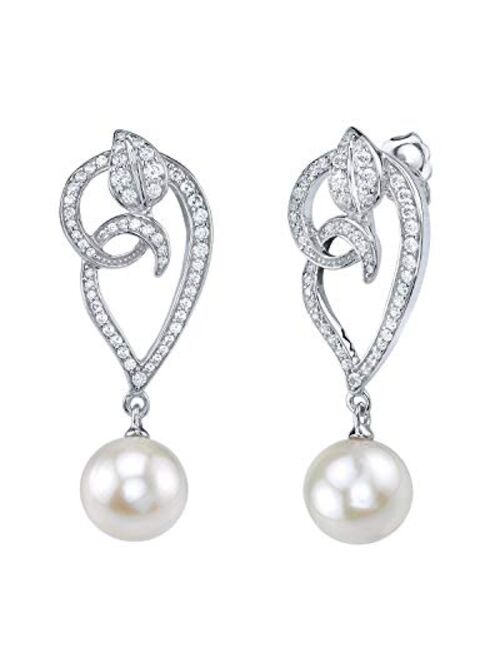 THE PEARL SOURCE 9-10mm Genuine White Freshwater Cultured Pearl & Cubic Zirconia Violet Earrings for Women