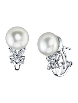 10-11mm Genuine White Freshwater Cultured Pearl & Cubic Zirconia Sienna Earrings for Women