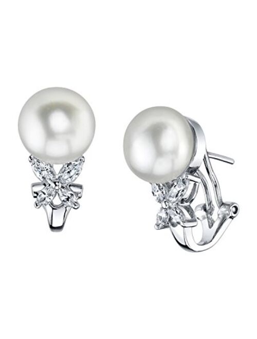 THE PEARL SOURCE 10-11mm Genuine White Freshwater Cultured Pearl & Cubic Zirconia Sienna Earrings for Women
