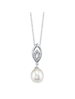 9-10mm Genuine White Freshwater Cultured Pearl & Cubic Zirconia Yael Pendant Necklace for Women