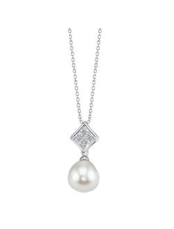 8-9mm Genuine White Freshwater Cultured Pearl & Cubic Zirconia Kaylee Pendant Necklace for Women