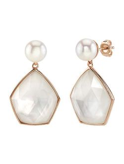 8.5-9.0mm White Freshwater Pearl with Quartz & Mother of Pearl Quinn Earrings for Women