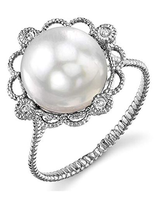 Pearl Ring with White South Sea Cultured Pearl and 14K Gold Lea Pearl Ring for Women - THE PEARL SOURCE