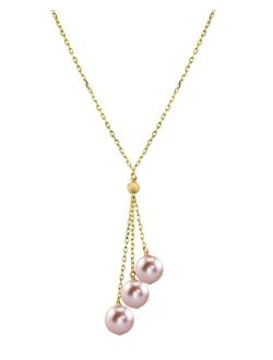 14K Gold 7-8mm Round Pink Freshwater Cultured Pearl Tincup Cluster Necklace for Women