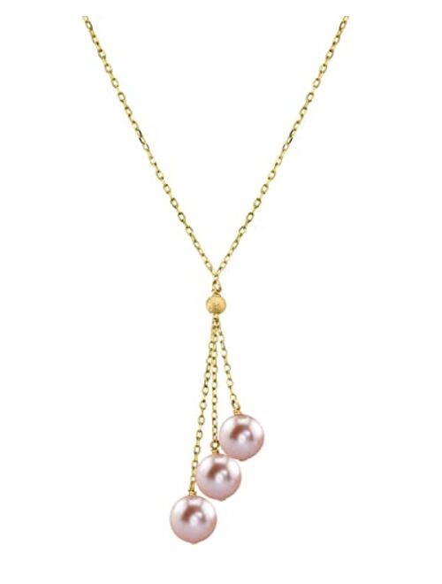 THE PEARL SOURCE 14K Gold 7-8mm Round Pink Freshwater Cultured Pearl Tincup Cluster Necklace for Women