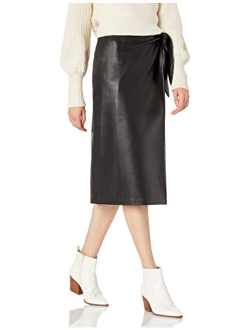 The Drop Women's Manon Vegan Leather Wrap Front Midi Skirt