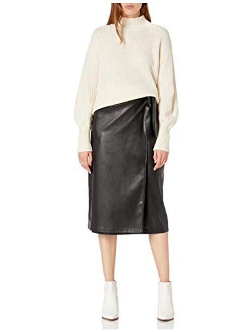 The Drop Women's Manon Vegan Leather Wrap Front Midi Skirt