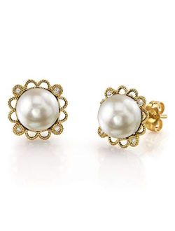 Pearl Earrings with Japanese Akoya Cultured Pearls and 14K Gold Lea Pearl Stud Earrings for Women - THE PEARL SOURCE