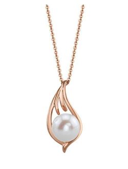 Pearl Pendant 9mm Round White Freshwater Cultured Pearl 14K Gold, Martine Pendant Necklace for Women in 18" Length - 0.75" Dia
