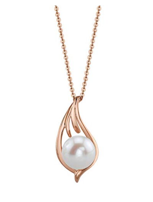 The Pearl Source Pearl Pendant 9mm Round White Freshwater Cultured Pearl 14K Gold, Martine Pendant Necklace for Women in 18" Length - 0.75" Dia