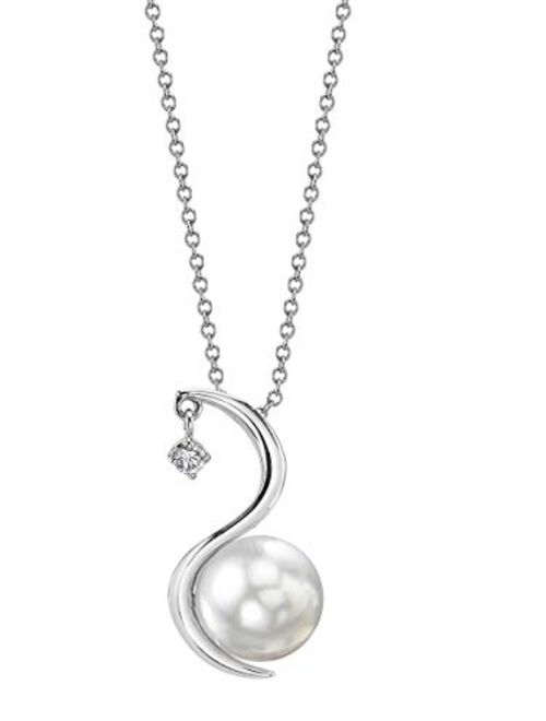 THE PEARL SOURCE 14K Gold 8-9mm Round White South Sea Cultured Pearl & Diamond Ellis Pendant for Women