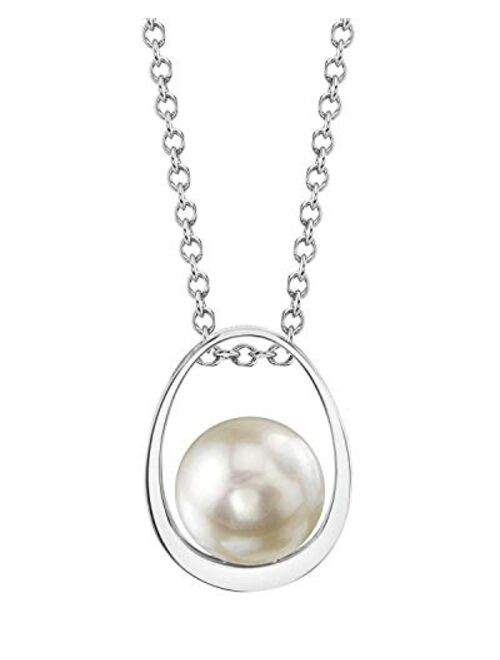 THE PEARL SOURCE 14K Gold 7-8mm Round White Freshwater Pearl Jamie Pendant for Women