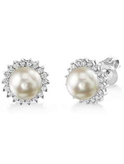 Japanese Akoya Cultured Pearl Earrings for Women 14K Gold Tessie Pearl and Diamond Stud Earrings for Women - THE PEARL SOURCE