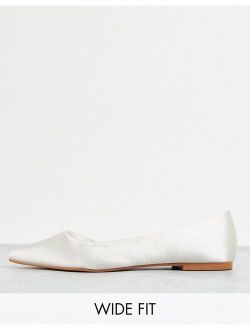 Wide Fit Virtue d'orsay pointed ballet flats in ivory satin