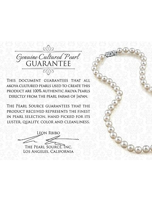 THE PEARL SOURCE 14k Gold Round White Akoya Cultured Pearl & Diamond Suzanna Pendant Necklace for Women