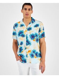 Men's Sunflower Print Camp Shirt, Created for Macy's