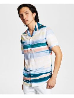 Men's Coastal Watercolor Camp Shirt, Created for Macy's