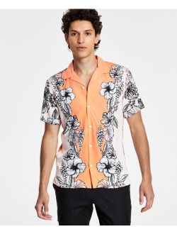 Men's Regular-Fit Colorblocked Floral-Print Camp Shirt, Created for Macy's