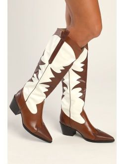 RAID Raynna Tan Color Block Knee-High Western Boots