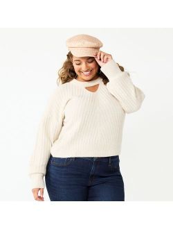 Juniors' Plus Size SO Ribbed Keyhole Sweater