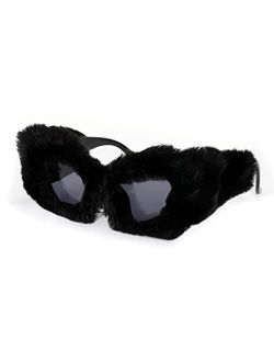 Women Plush Fuzzy Cat Eye Sunglasses Punk Soft Velvet Shades Ladies Handmade Party Masquerade Eyewear B2877