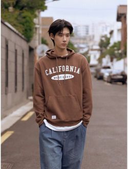 Men Letter Graphic Patched Detail Drop Shoulder Drawstring Hoodie Without Tee