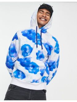 Floral all-over burnout print hoodie in gray