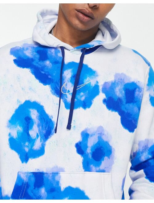 Nike Floral all-over burnout print hoodie in gray