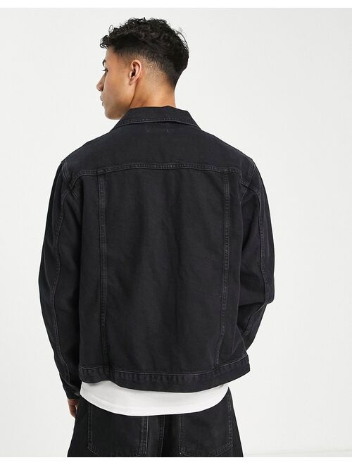 Topman regular fit denim jacket in black