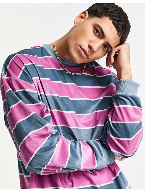 ASOS DESIGN oversized stripe velour sweatshirt in pink