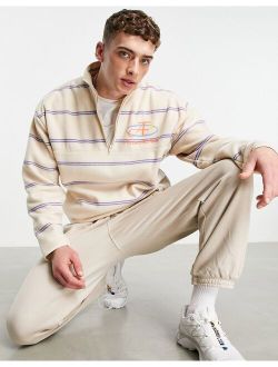 oversized polar fleece half zip sweatshirt in all over stripe print