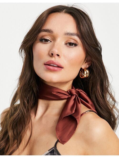 ASOS DESIGN polysatin neckerchief headscarf in brown - BROWN