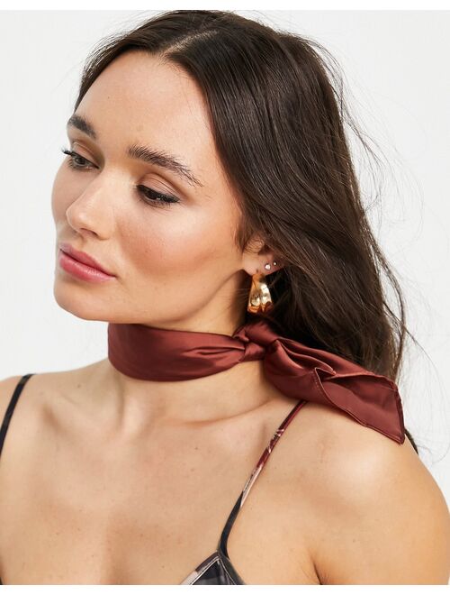 ASOS DESIGN polysatin neckerchief headscarf in brown - BROWN