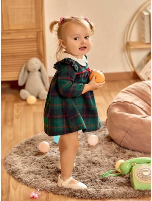 Shein Baby Girl Contrast Doll Collar Plaid Smock Dress